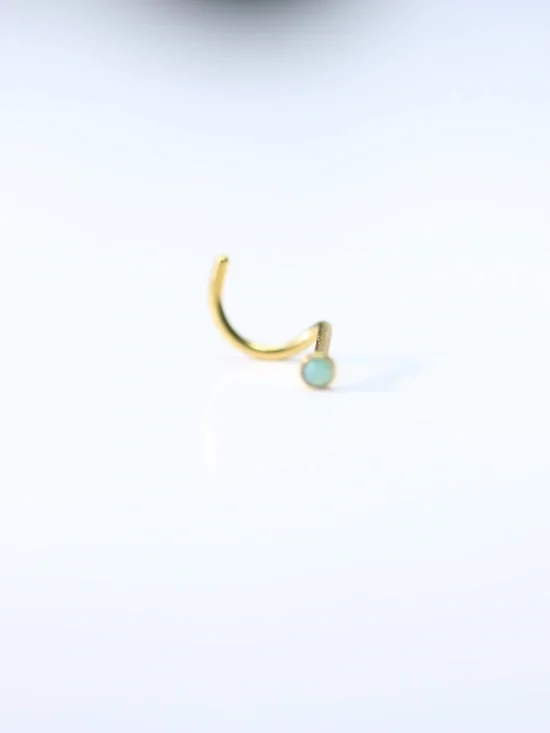 Aquamarine Golde Plated Nose Piercing 22 gauge Corkscrew New