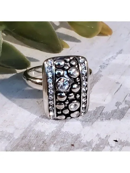 Silver Plated Austrian Crystal Bauble Design Geometric Cocktail Ring Size 8