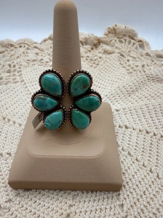 NWT Artisan Statement Mohave Turquoise  Cluster BIPASS Ring Copper Adj Southwest