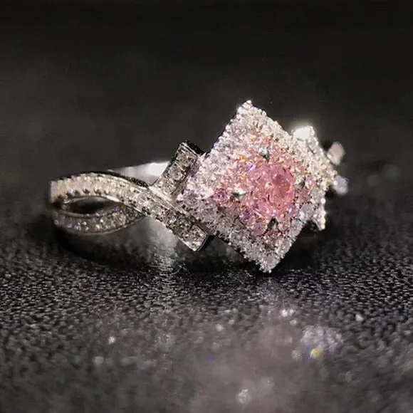 Sterling Silver Pink Topaz Encased with Diamonds