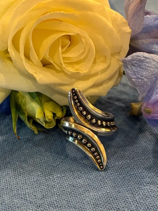 Sterling Silver Unique By-pass Ring w/ Oxidation Size 7