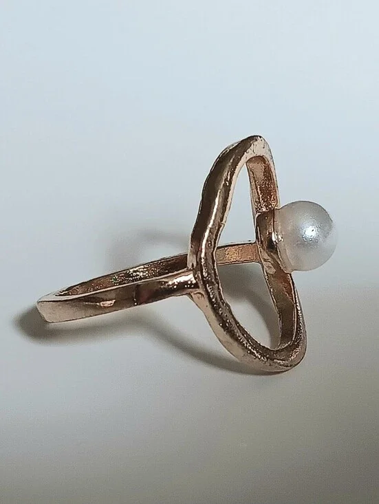 Rose Gold Pearl Open Circle Ring - Women Jewelry