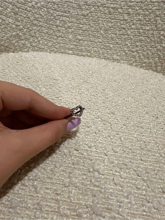 Heart-Shaped Silver Tone Ring with Crystal Accents