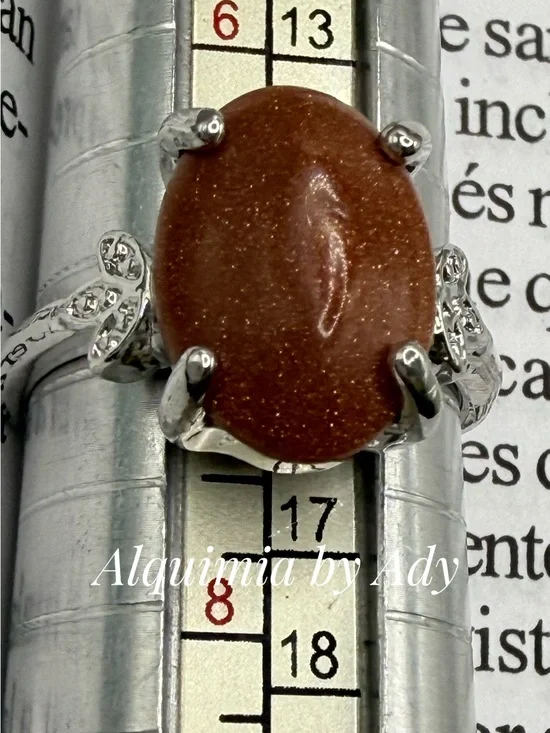 Sparkling Brown Goldstone Oval Ring in Silver-Tone Setting