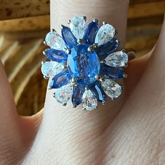 Natural Kyanite Sterling Silver Cocktail Ring Size 7