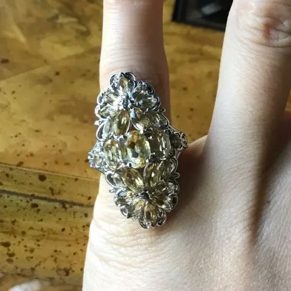 Natural Citrine Sterling Silver Cocktail Ring Size 5