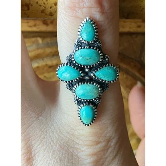 Royston Turquoise Sterling Silver Statement Ring Size 7