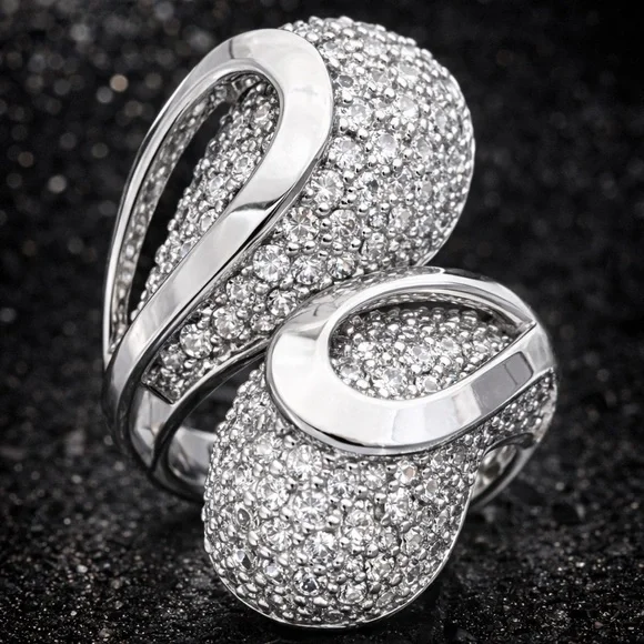 New Huge Micro Pave Set Cz Diamond statement Cocktail Dome ladies Ring Silver