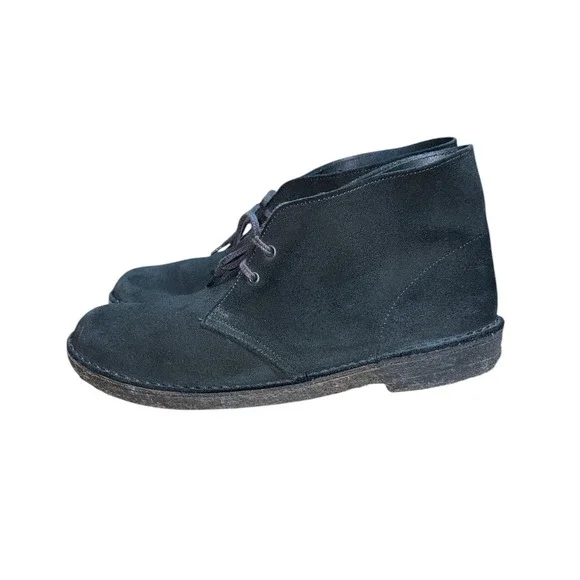 Clarks Desert Boot Mens Size 9 Black Suede Chukka Crepe Sole Mid Top Shoes