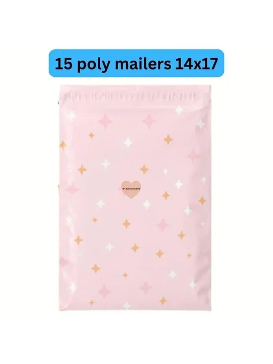 Pink Star Poly Mailers 14x17