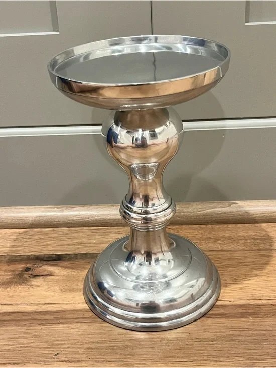 Pottery Barn Silver Turned Pedestal Candle Holder