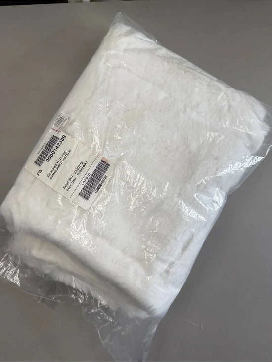 Pottery Barn Alpine White Faux Fur EURO Sham Pillow Cover Top Zipper Closure