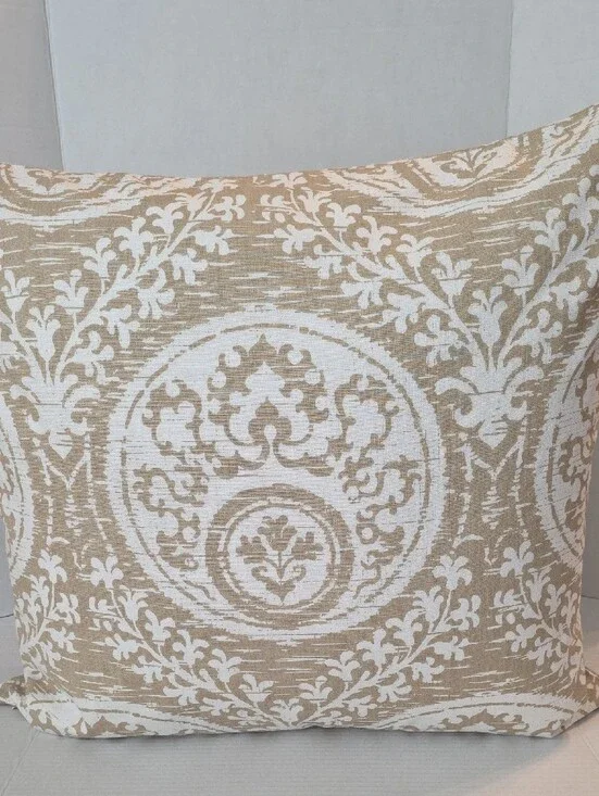 Pottery Barn White Tan Medallion Cotton Accent Pillow