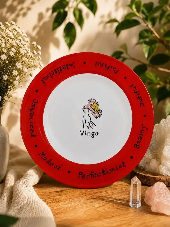 Pottery Barn Virgo Zodiac Salad Dessert Plate Red Rim What's Your Sign? 8