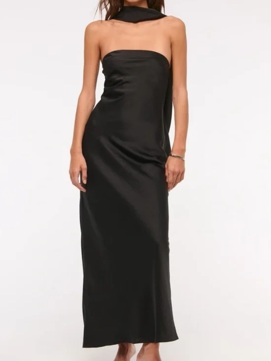 Abercrombie & Fitch Black Strapless Maxi Dress without Neck Scarf