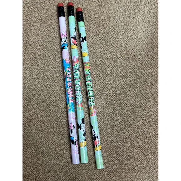 Disney Florida Mickey Minnie Mouse Souvenir Pencils Set of 3 vintage Floral