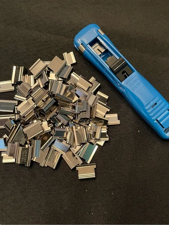 Blue Clam Clip Dispenser Tool with Pack of Clips Included