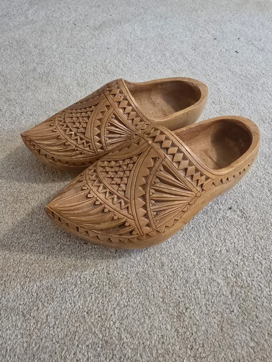 Vintage Hand-Carved Wooden Moroccan Shoes