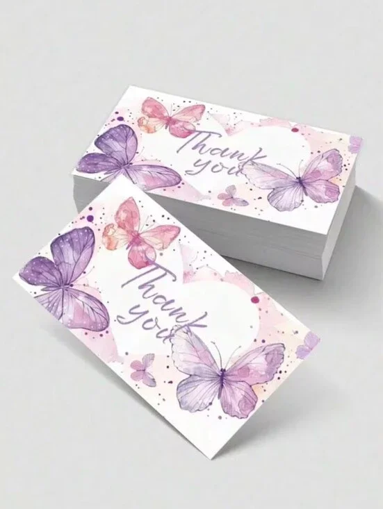 25 PCS Butterfly Watercolor Thank You Business Cards