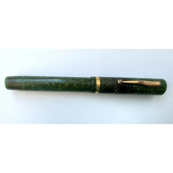 1920 Sheaffer Flat Top Full Sz 14k Nib Fountain Pen Jade Green Marbled White Dot