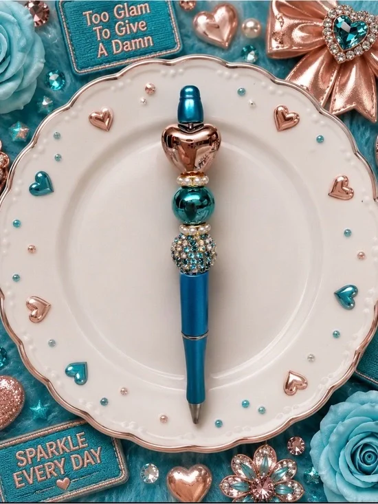 Handmade Luxury Teal and Rose Gold Decorative Ballpoint Pen