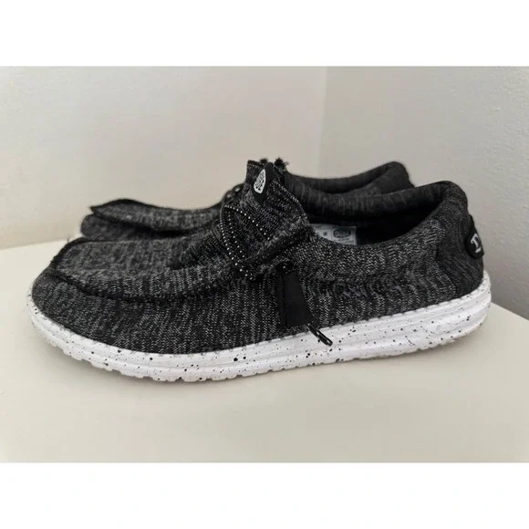 Hey Dude Wally Sport Knit Mens 8 Black White Slip On Loafers 40536-066