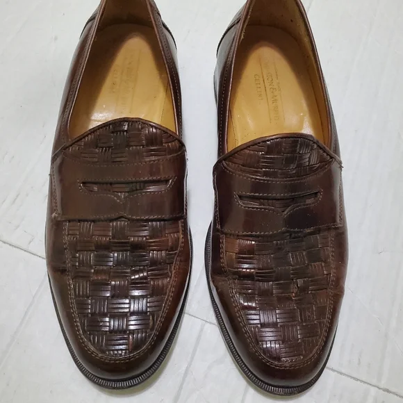 Johnston & Murphy Cellini Brown Leather Woven Italian Slip On Dress Shoes 7M