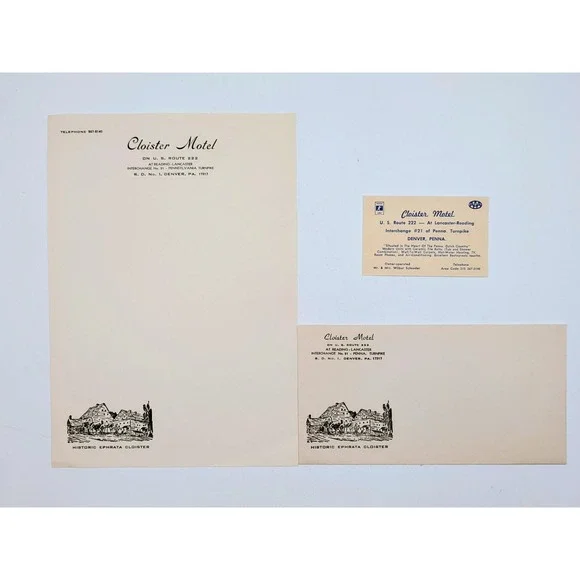 Vintage Cloister Motel Denver PA Stationery Set