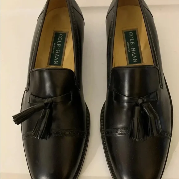 Cole Haan Black Cap-Toe Tassel‎ Loafers Mens Sz 10M Made in Italy