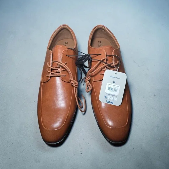 George Mens Tommy Dress Oxford Cognac Brown Lace Up Memory Foam Shoes Size 12