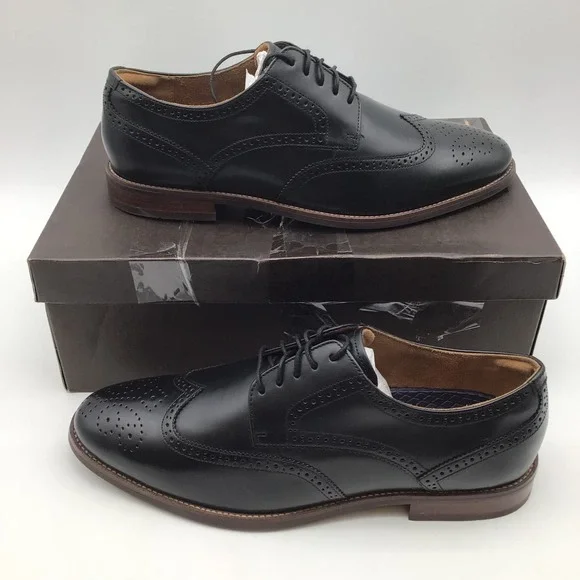 Florsheim Rucci Mens Black Leather Wingtip Oxford Shoes 13383-001 Size 12 W NEW