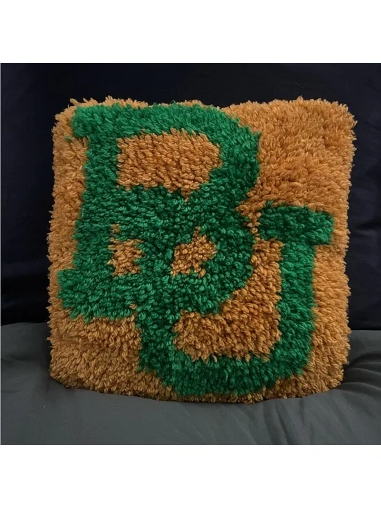 Vintage Baylor Bears Sic Em Shag Throw Pillow Green Gold NCAA Retro Decor 14x14