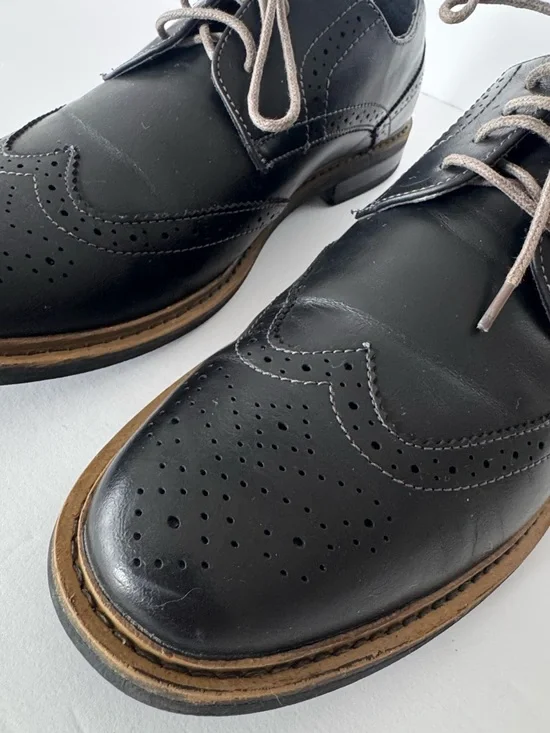 Perry Ellis Portfolio Dapper Men's 8.5 Black Wingtip Brogue Lace Up Dress Shoes