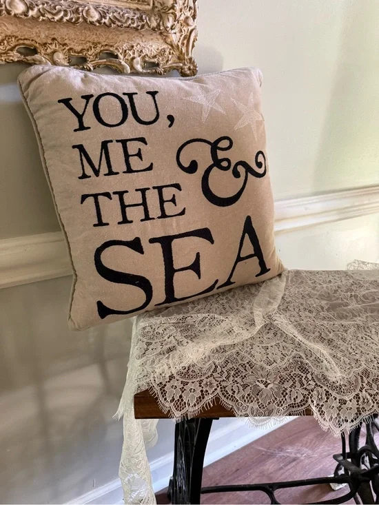 You, Me & The Sea Beige Decorative Pillow