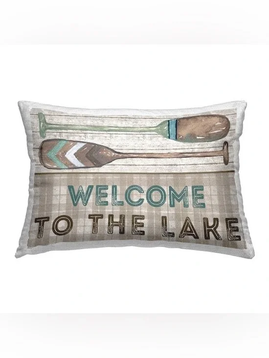 Stupell Rustic Welcome Lake Oars Printed Outdoor Throw Pillow