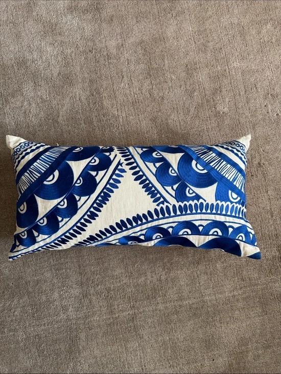 Trina Turk Blue Paisley Lumbar Throw Pillow 12x23