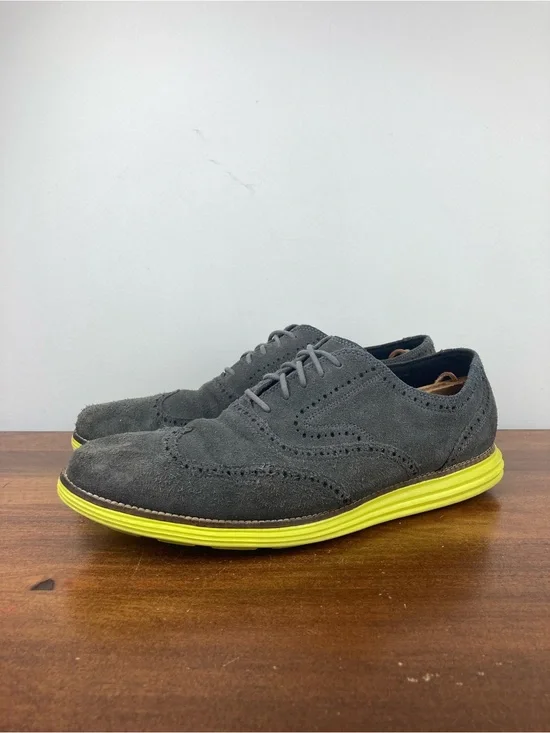 Cole Haan Grand Os Lunargrand Wingtip Suede Oxford Gray Volt C10226 Men Size 13M