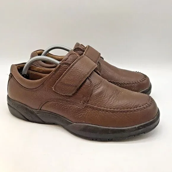 Dr. Comfort Scott 9020 Comfort Shoe Men's 9.5W Brown Leather Low Top Hook & Loop