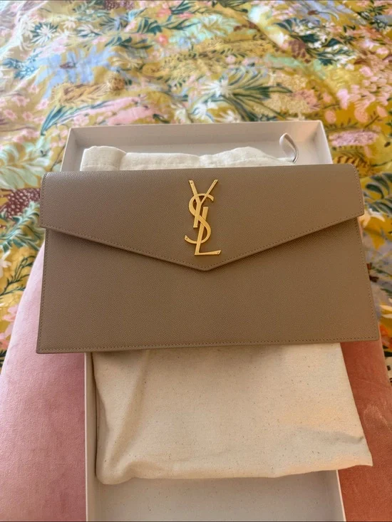 Yves Saint Laurent Taupe Clutch Bag New in Bag and Box