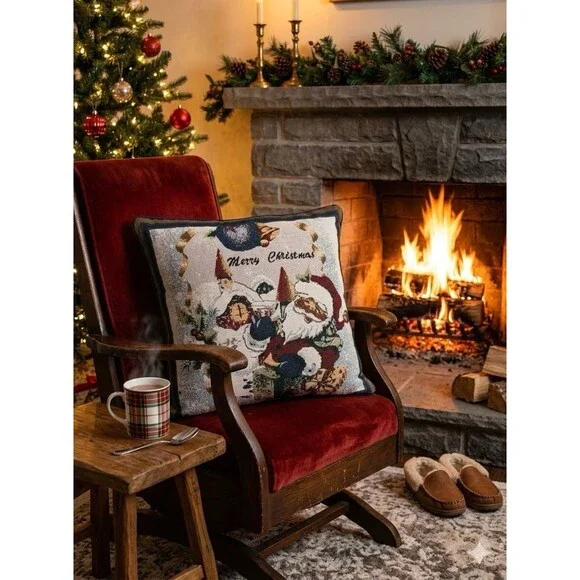 Santa Claus Christmas Throw Pillow Multicolor Fabric 14x14 Removable Cover