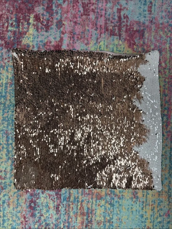 Reversible Sequin Accent Pillow Cover in Bronze and White