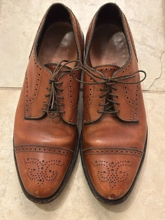 Allen Edmonds Sanford Walnut Tan Leather Cap Toe Brogue Derby Shoes Mens 11 C