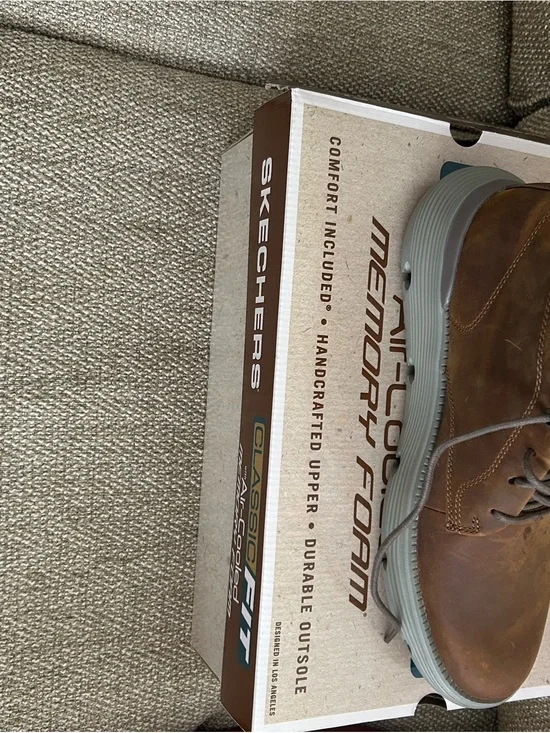 Skechers Men’s Brown Leather Lace-Up Oxfords with Gray Outsole