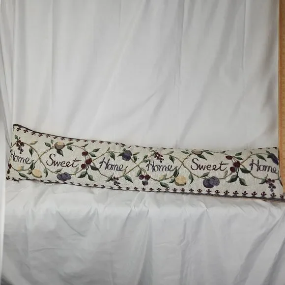 Vintage Needlepoint Lumbar Pillow Home Sweet Home Floral Tapestry Farmhouse 36