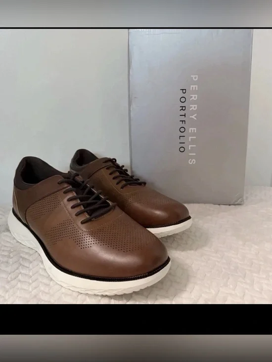 Perry Ellis Portfolio Mens Dress Shoes Brown Leather Size 9 M US