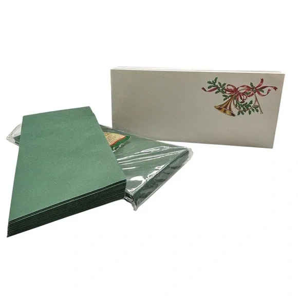 Holly French Horn paper images HOLIDAY green banker's envelopes 4.25x9.5 Money