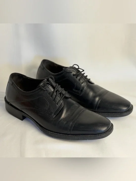 Johnston & Murphy Black Leather Cap-Toe Derby Shoes