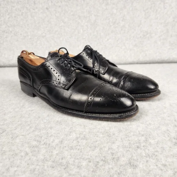 Allen Edmonds Sanford Shoes Mens Size 9.5‎ Black Oxford Brogue Dress Leather USA
