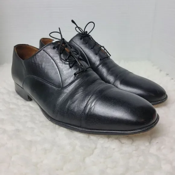 Magnanni Toledo Men’s Size 11.5 Oxford Shoes Black Leather Cap Toe Dress Lace Up