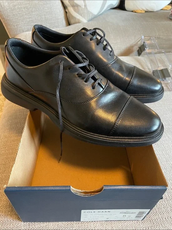 NEW! Cole Haan Black Leather Cap-Toe Derby Oxfords